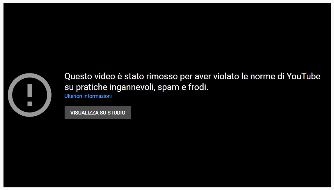 youtube schermata di sospensione del canale per violazione copyright