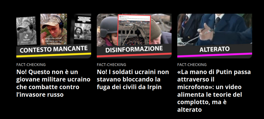 FACT-CHECKING No! Questo non è un giovane militare ucraino che combatte contro l’invasore russo 8 Marzo 2022 - 12:52 David Puente FACT-CHECKING No! I soldati ucraini non stavano bloccando la fuga dei civili da Irpin 8 Marzo 2022 - 12:14 David Puente FACT-CHECKING «La mano di Putin passa attraverso il microfono»: un video alimenta le teorie del complotto, ma è alterato